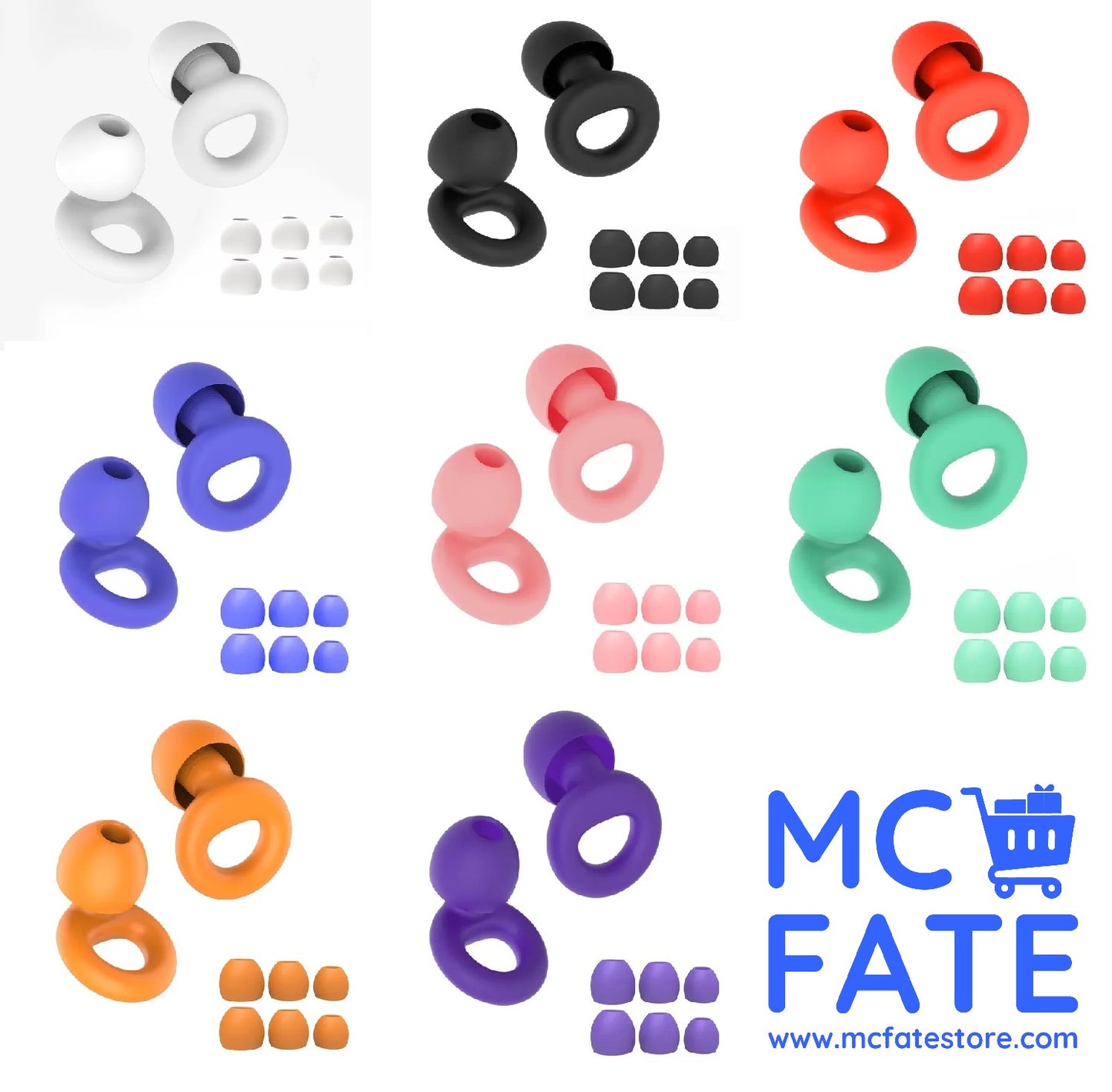 2 x Super-Comfy Reusable Silicone Earplugs - 8 Colours (Tax-Free and Free Shipping)