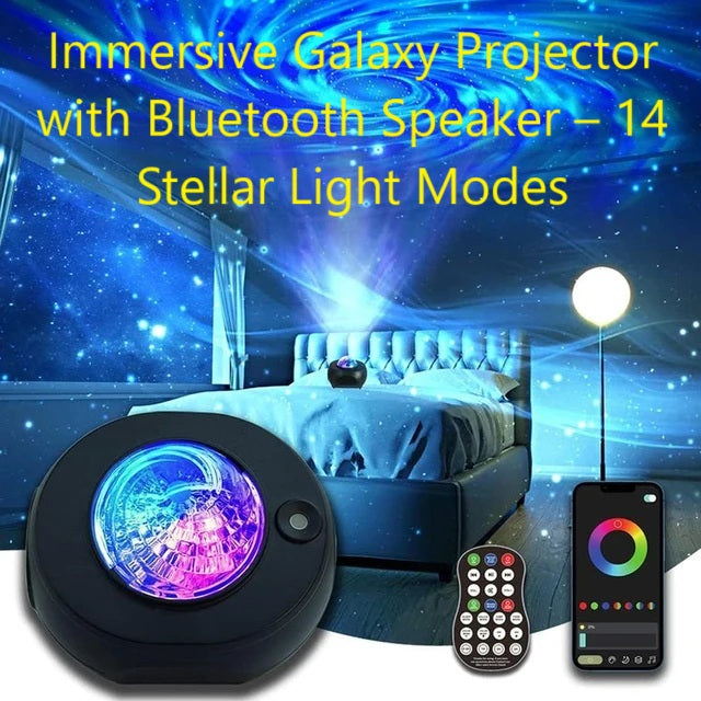 Immersive Galaxy Projector with Bluetooth Speaker – 14 Stellar Light Modes (Tax-Free and Free Shipping)