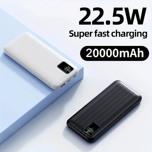 20000 mAh Power Bank with Smart Digital Display - 22.5 W Super Fast Charging + 4-Port Adapter with 2 x QC 3.0 USB-A Port and 2 x PD 25 W USB-C Port - 2 Colours (Tax-Free and Free Shipping)