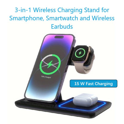 3-in-1 Wireless Charging Stand for Smartphone, Smartwatch and Wireless Earbuds (Tax-Free and Free Shipping)