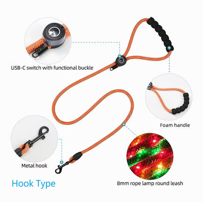 LED Luminous Slip Lead Dog Leash - 2 Types and 3 Colours (Tax-Free and Free Shipping)