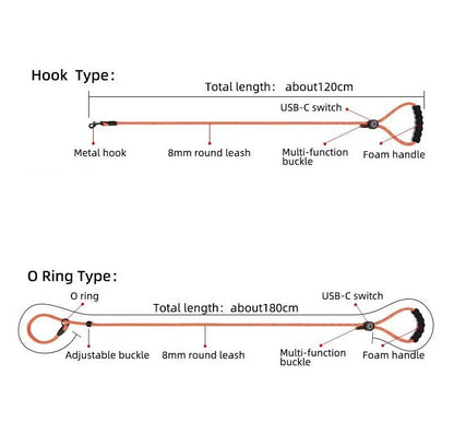 LED Luminous Slip Lead Dog Leash - 2 Types and 3 Colours (Tax-Free and Free Shipping)