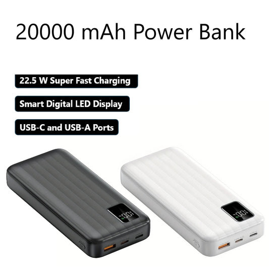 20000 mAh Power Bank with Smart Digital Display – 22.5 W Super Fast Charging - 2 Colours (Tax-Free and Free Shipping)