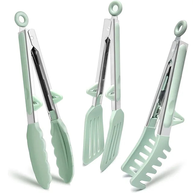 3 in 1 Silicone Kitchen Cooking Tongs Set - 2 Colours (Tax-Free and Free Shipping)