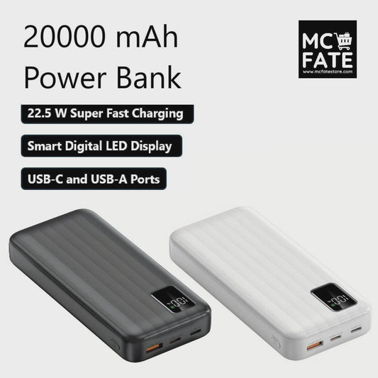 20000 mAh Power Bank with Smart Digital Display – 22.5 W Super Fast Charging - 2 Colours (Tax-Free and Free Shipping)