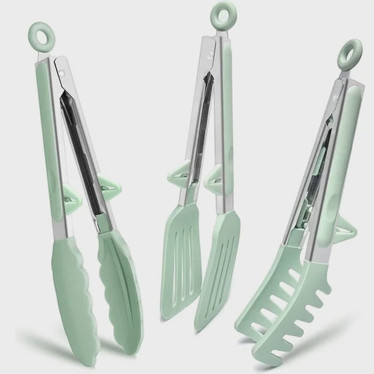 3 in 1 Silicone Kitchen Cooking Tongs Set - 2 Colours (Tax-Free and Free Shipping)
