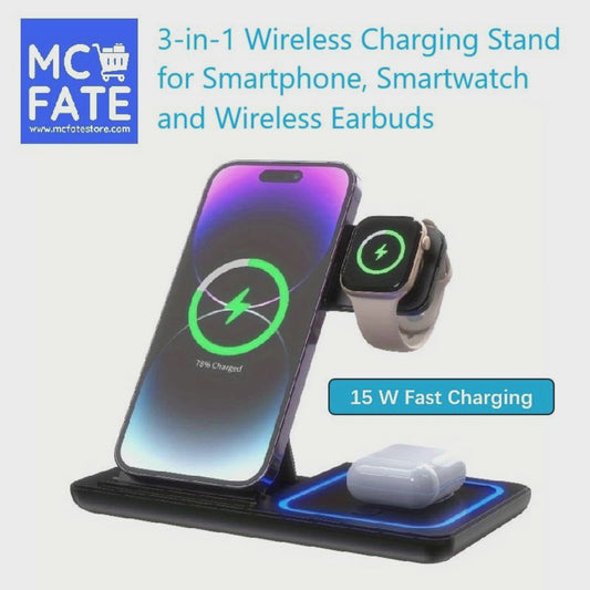 3-in-1 Wireless Charging Stand for Smartphone, Smartwatch and Wireless Earbuds (Tax-Free and Free Shipping)