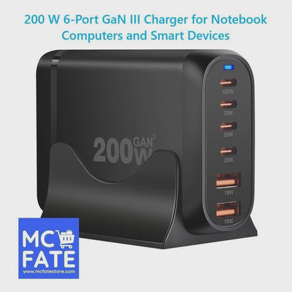 200 W 6-Port GaN III-Ladegerät für Notebooks und Smart-Geräte – 2 Farben (steuerfrei und kostenloser Versand) 